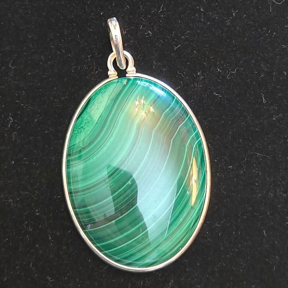 Natural Banded Malachite in Sterling Silver Pendant 925